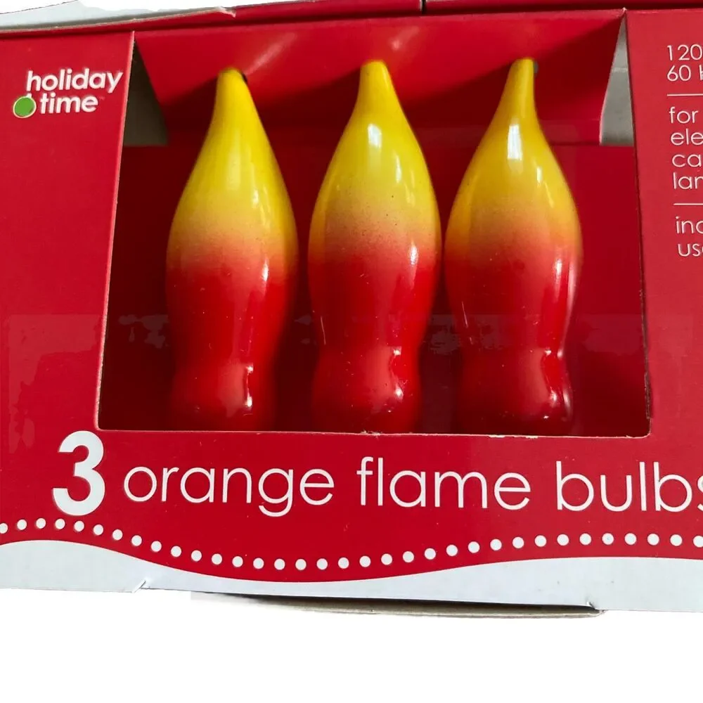 9 Holiday Time Christmas Candle Red Orange Flame Glass Bulb C7 7W Candelabra
